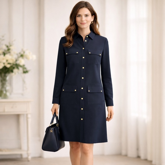 Michael Kors Dresses & Skirts - Michael Kors dress 4 navy 4 pockets balloon sleeves buttons knee length wedding